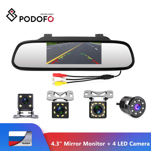 Podofo 4.3" Car Rearview Mirror Monitor Auto Parking System + LED Night Vision Backup Reverse Camera CCD Car Rear View Camera