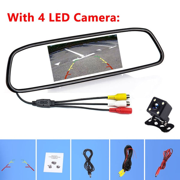 Podofo 4.3" Car Rearview Mirror Monitor Auto Parking System + LED Night Vision Backup Reverse Camera CCD Car Rear View Camera