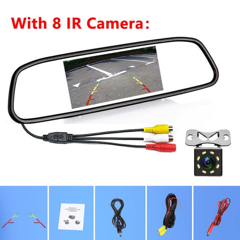 Podofo 4.3" Car Rearview Mirror Monitor Auto Parking System + LED Night Vision Backup Reverse Camera CCD Car Rear View Camera