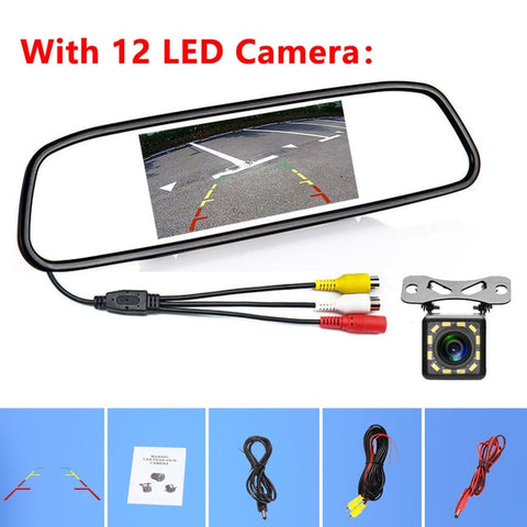 Podofo 4.3" Car Rearview Mirror Monitor Auto Parking System + LED Night Vision Backup Reverse Camera CCD Car Rear View Camera