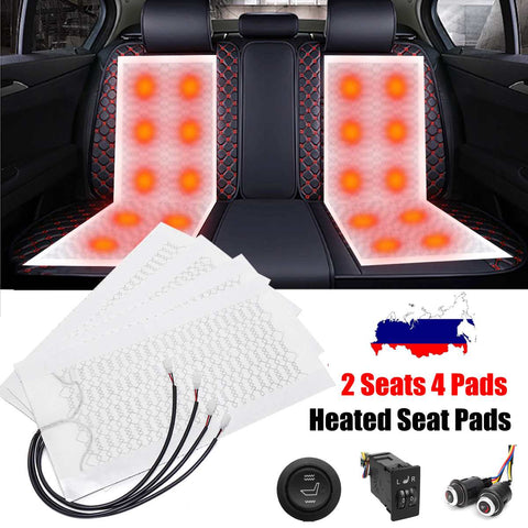 Universal 12V 2 Seats 4 Pads Carbon Fiber Heated Seat Heater heating 12 V Pads 2 5 6 Level Switch Winter Warmer Seat Covers