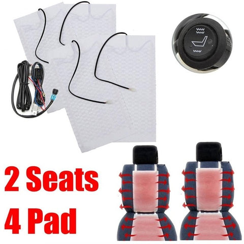 Universal 12V 2 Seats 4 Pads Carbon Fiber Heated Seat Heater heating 12 V Pads 2 5 6 Level Switch Winter Warmer Seat Covers