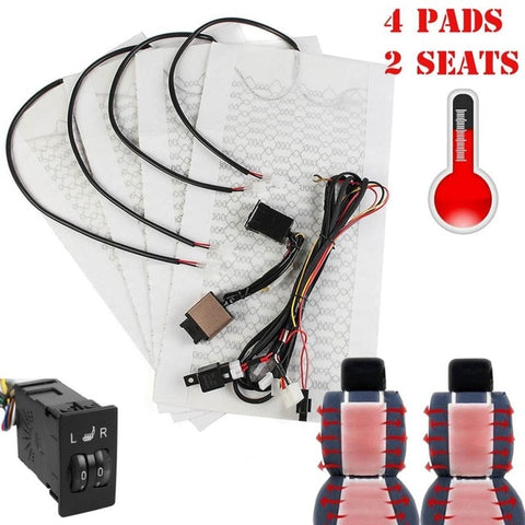 Universal 12V 2 Seats 4 Pads Carbon Fiber Heated Seat Heater heating 12 V Pads 2 5 6 Level Switch Winter Warmer Seat Covers