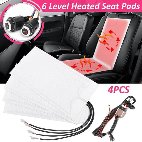 Universal 12V 2 Seats 4 Pads Carbon Fiber Heated Seat Heater heating 12 V Pads 2 5 6 Level Switch Winter Warmer Seat Covers