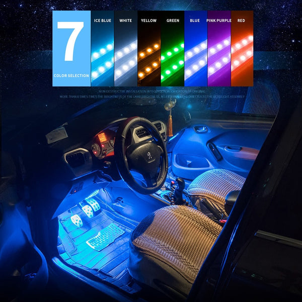 12led car foot lamp Ambient lamp RGB usb/wireless remote/music control/Multiple modes Automotive interior decorative neon lights