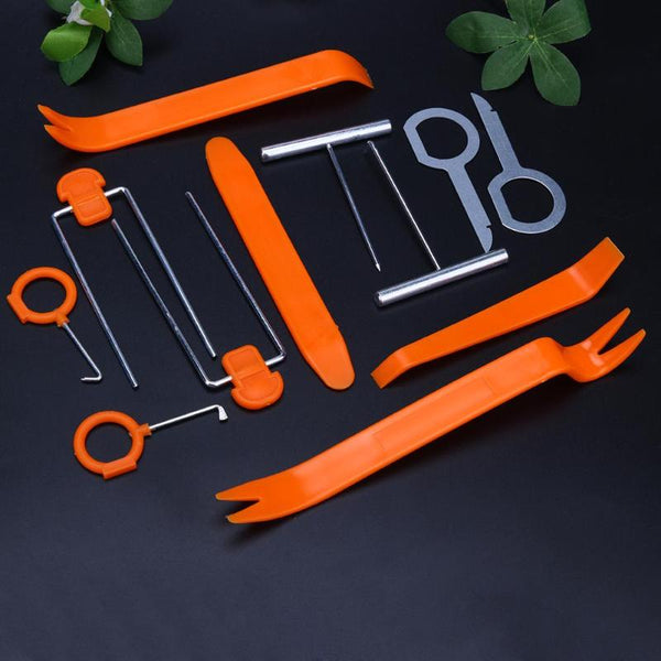 Professional 12Pcs Orange ABS Automobile Audio Door Clip Panel Trim Dash Auto Radio Removal Pry Tools Set Car Panel Removal Tool