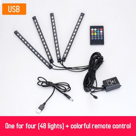 12led car foot lamp Ambient lamp RGB usb/wireless remote/music control/Multiple modes Automotive interior decorative neon lights