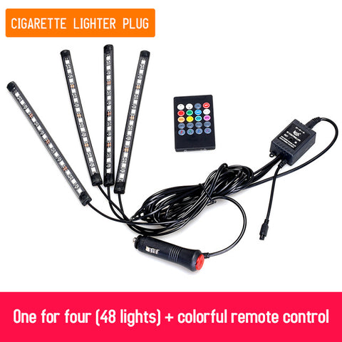 12led car foot lamp Ambient lamp RGB usb/wireless remote/music control/Multiple modes Automotive interior decorative neon lights