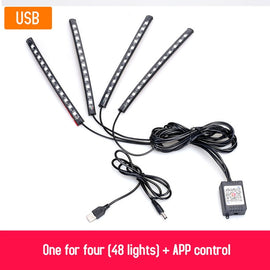12led car foot lamp Ambient lamp RGB usb/wireless remote/music control/Multiple modes Automotive interior decorative neon lights