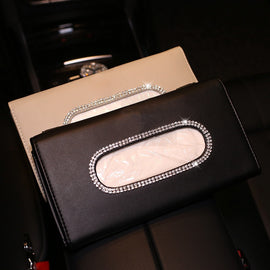 Rhinestones Crystal Car Tissue Box for Sun Visor PU Leather Hanging Auto Tissue Bag Holder Sunshade Case Diamond Car Accessories