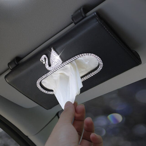 Rhinestones Crystal Car Tissue Box for Sun Visor PU Leather Hanging Auto Tissue Bag Holder Sunshade Case Diamond Car Accessories