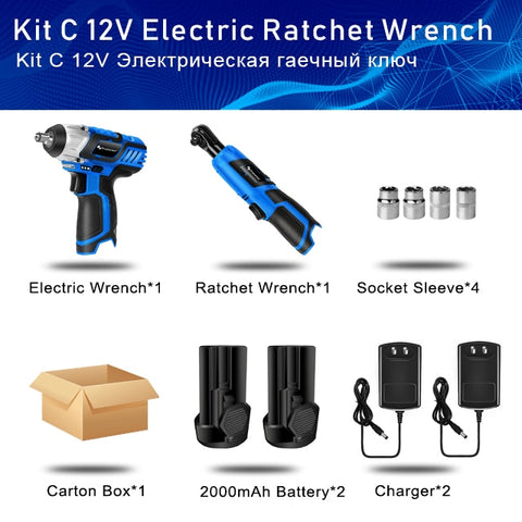 PROSTORMER Electric Ratchet Wrench 12V Cordless 3/8 Inch 2000mAh Lithium Battery Electric Wrench with Led Light Car Repair Tool